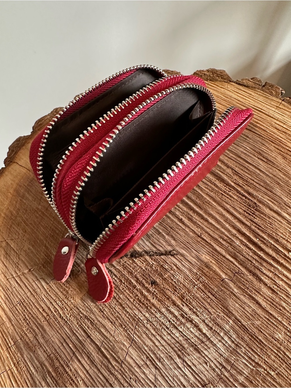 Double Zip Small Wallet Coin Pouch - Red